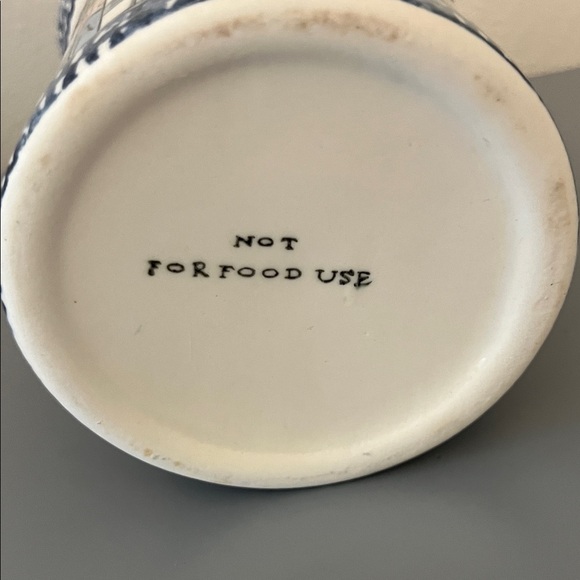 Vintage Cream and Blue Vase with Bird Houses  5” - Picture 4 of 5